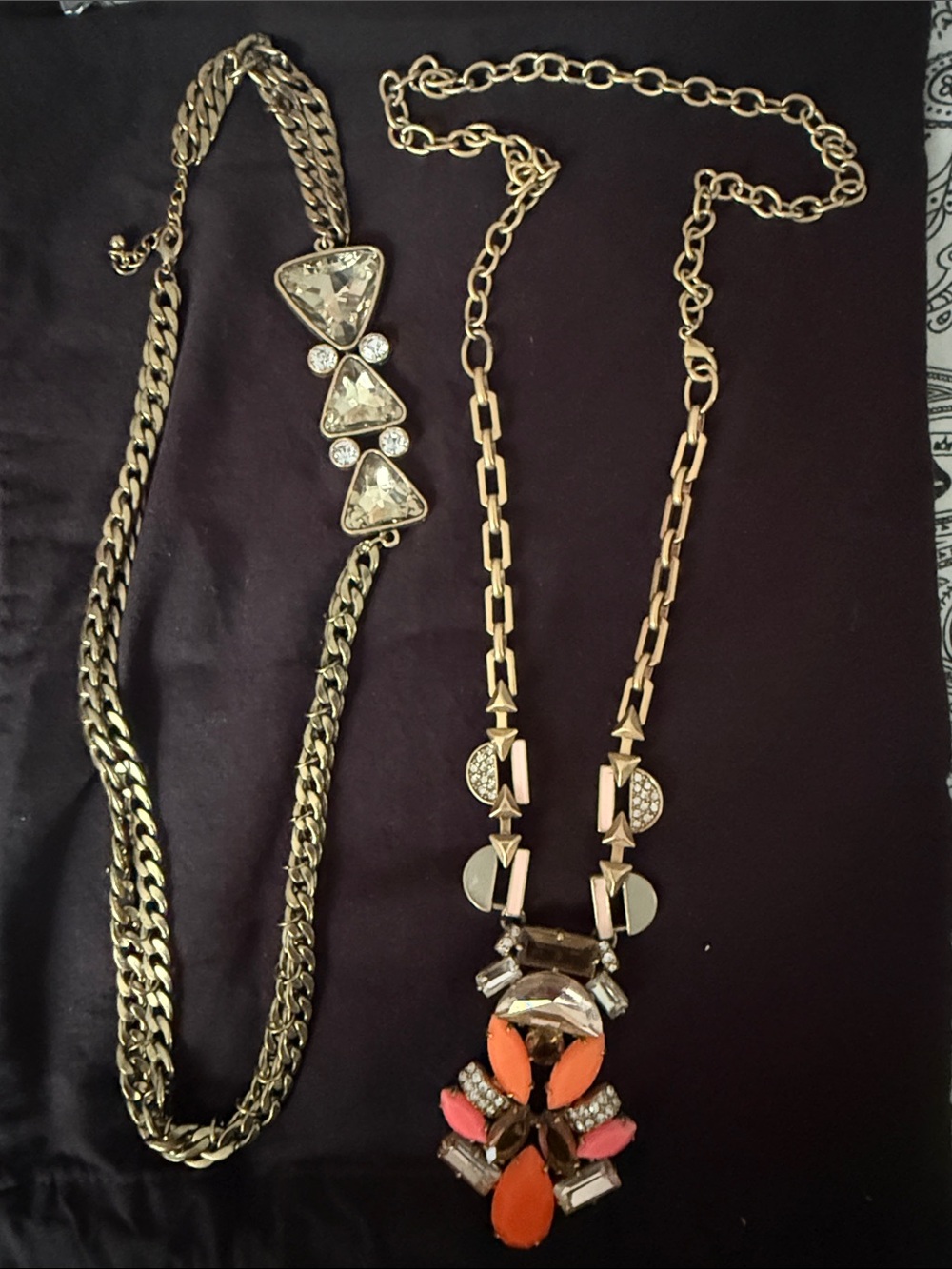 Set of 2: Gold-Tone Statement Necklace and double chain gold necklace